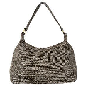 Orvis Woven Shoulder Bag Single Strap Tan & Black Gold Hardware Top Zipper 13"